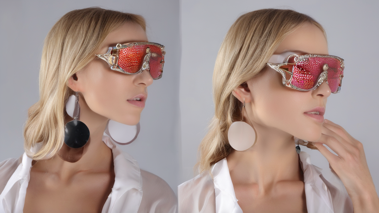 Modne okulary korekcyjne w kolorowych oprawkach na modelce