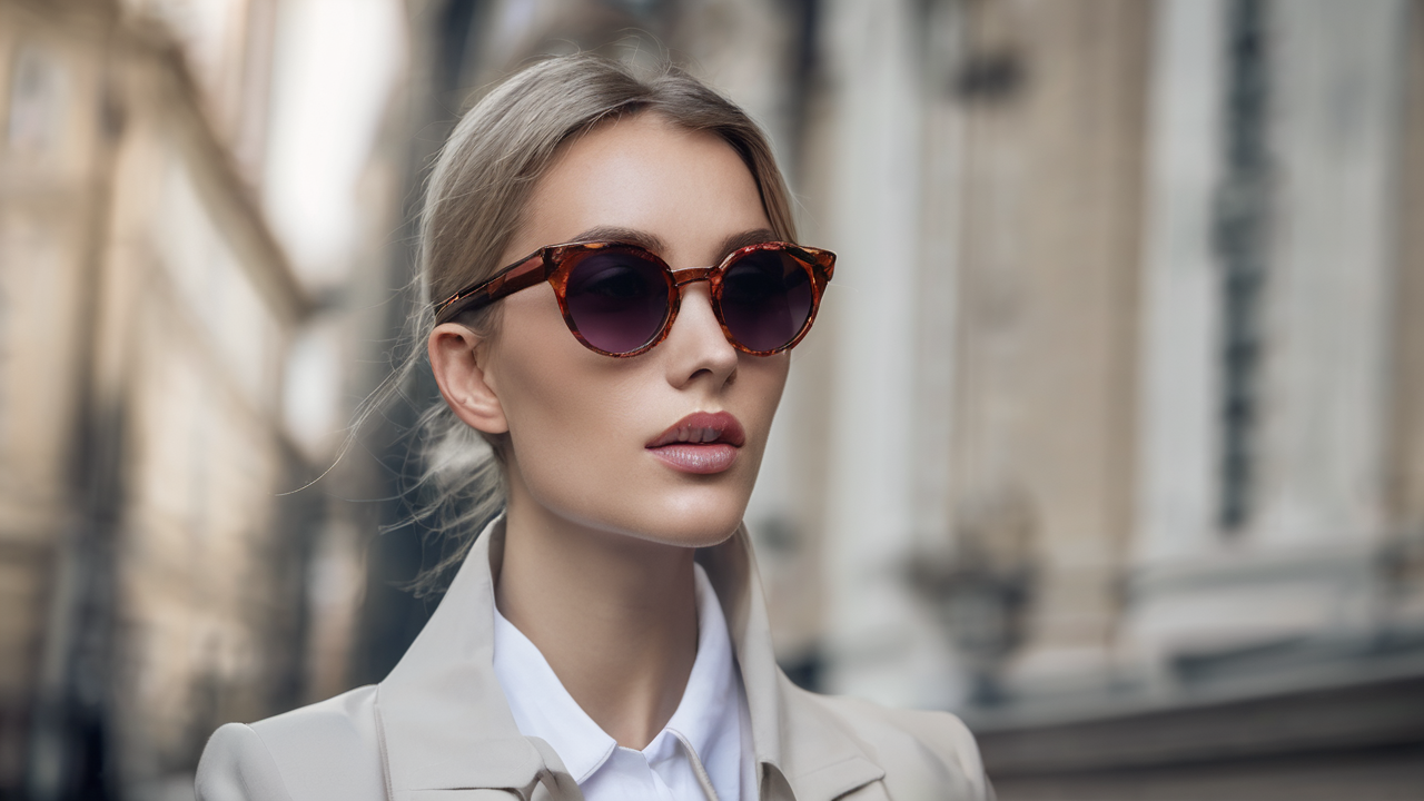 Modne okulary przeciwsłoneczne w stylu oversize z ciemnymi soczewkami i złotymi detalami